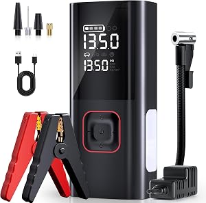 Jump Starter with Air Compressor, 5000A Battery Jumper Starter Portable (9L Gas/8L Diesel)