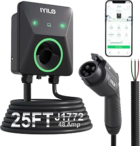 IYILO Level 2 EV Charger, 48Amp/11.5KW, J1772 Wall Electric Car Charger with Dual Temp Sen