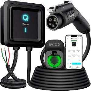 EVIQO Level 2 EV Charger, 48 Amp 240V, J1772 Charger for Non-Tesla EVs, 25ft Cable, WiFi (